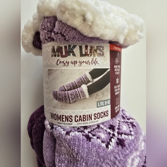 Muk Luks Accessories - Muk Luks Purple Plush Cabin Socks 2 Pair Pack - L/XL